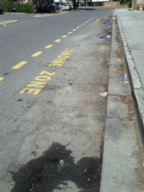 Deteriorated road surface in loading zone